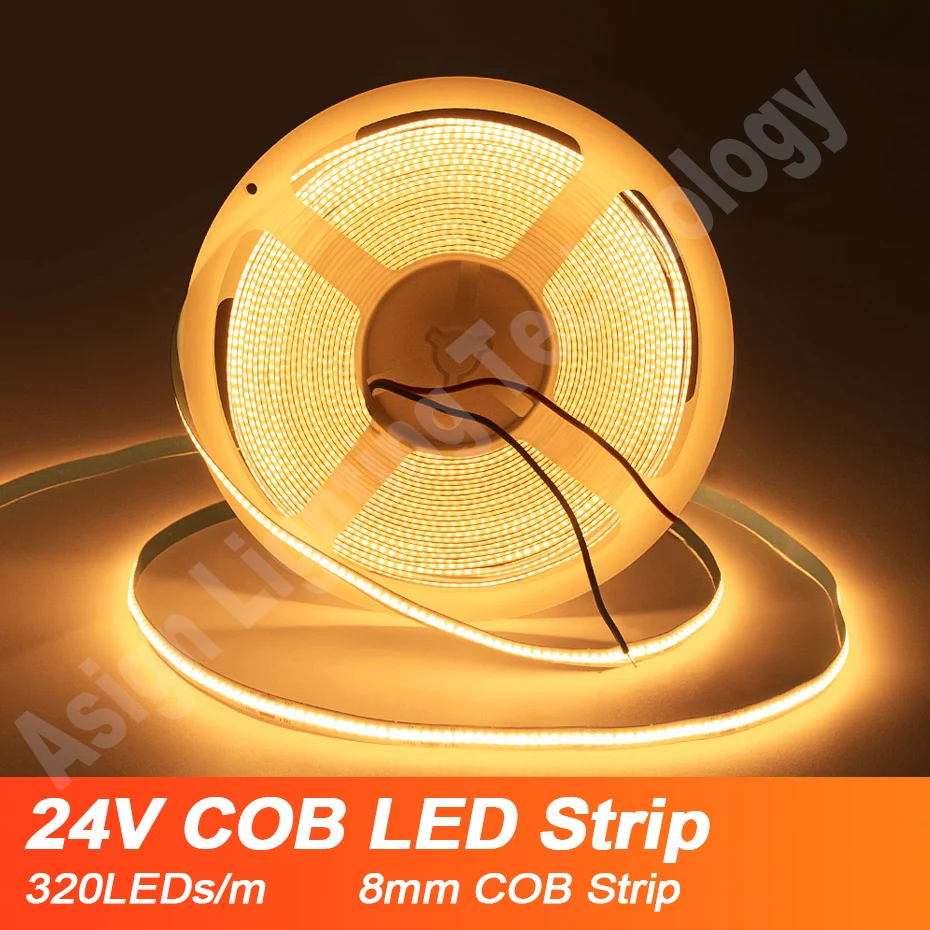 

High Density DC24V COB LED Strip Lights 320LEDs/M 0.5m-10m Flexible LED Tape Cold White/Natural White/Warm White for Room Decor