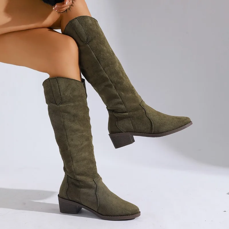 العلامة التجارية مصمم 2025 الخريف جديد ريترو عادية الجلد المدبوغ المرأة تشيلسي الأحذية أنيقة سليم أشار تو قدم واحدة أحذية عالية للنساء #5