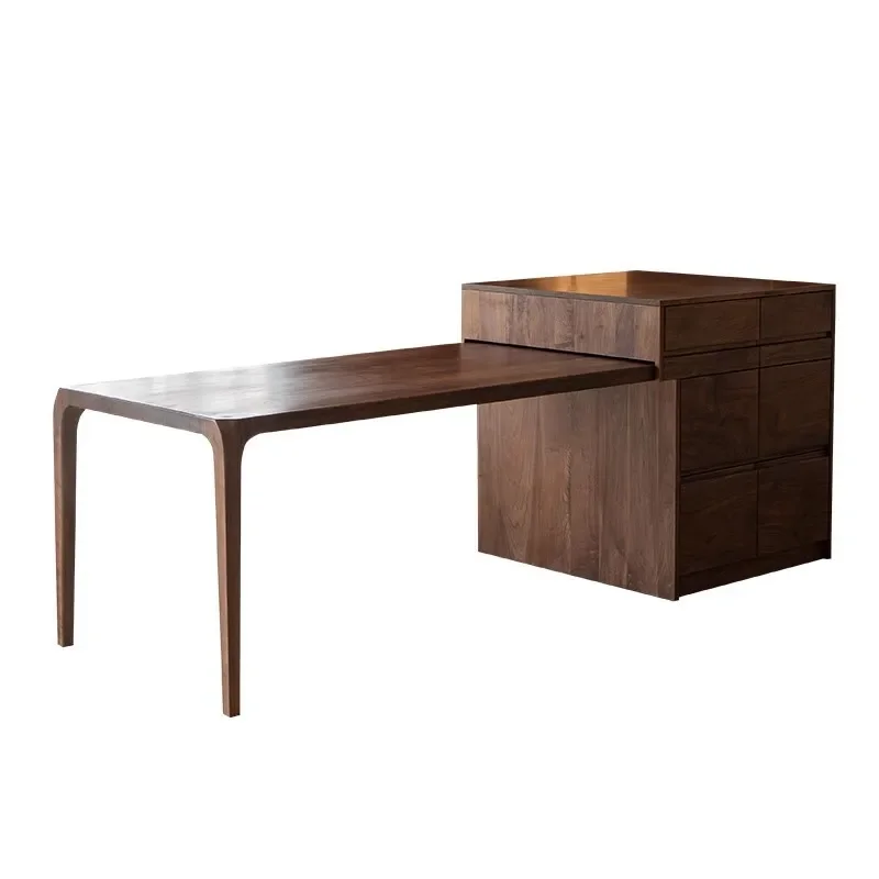 Black walnut solid wood integrated telescopic island mortise and tenon Nordic modern simple living room log island