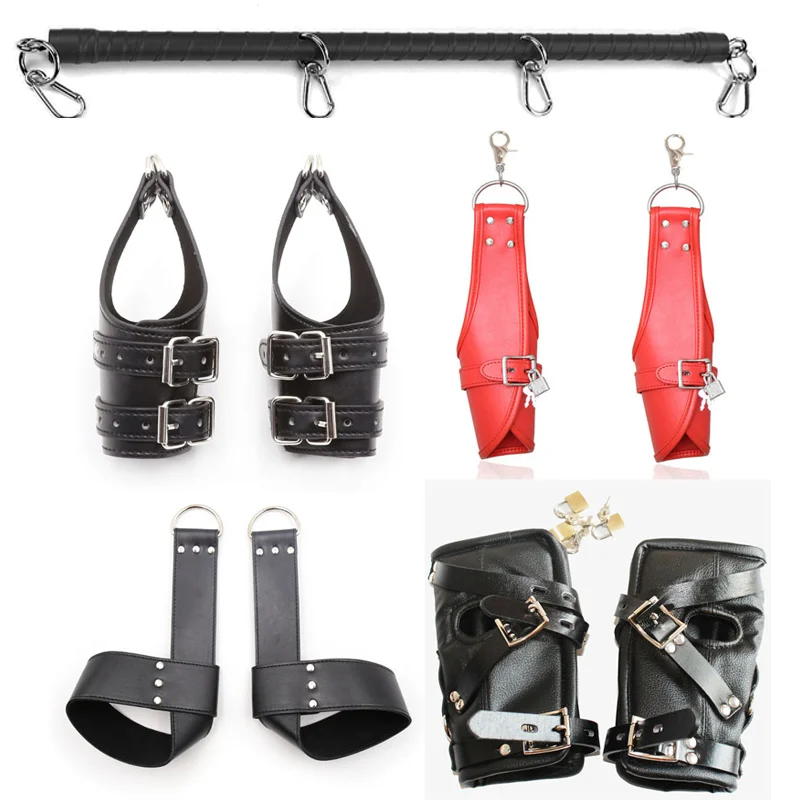 4 Types PU Leather Wrist Suspension Bondage Hanging Cuffs Padded Handcuffs Spreader Bar BDSM Adult Game Restraints Sex Toys