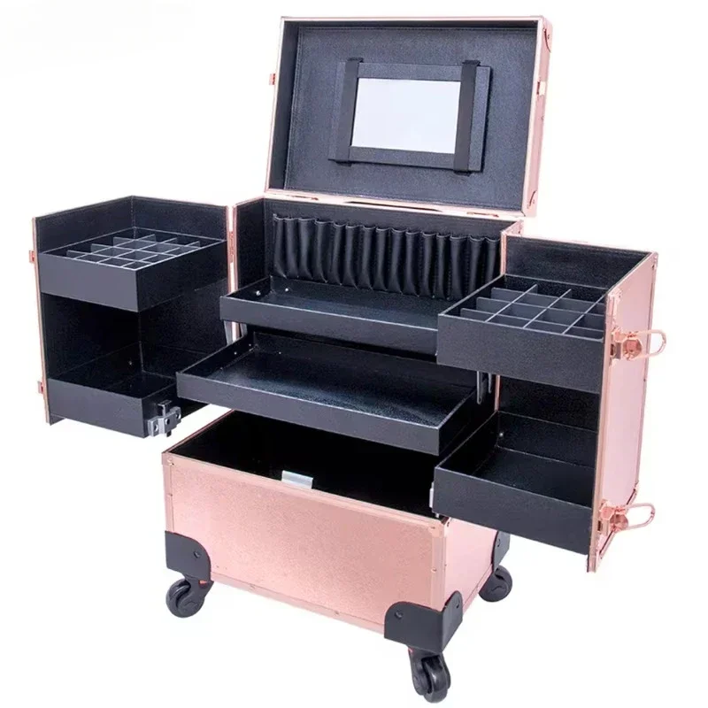 customized nail table rose gold rolling nails table salon manicure desk aluminum trolley nail technician table