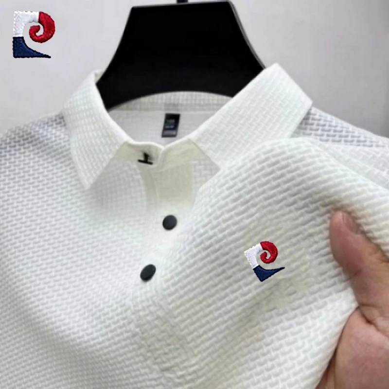 New Summer Men's High Quality Ice Silk Short Sleeve Polo Shirt Trendy Fashion Casual Breathable Cool T-shirt Top