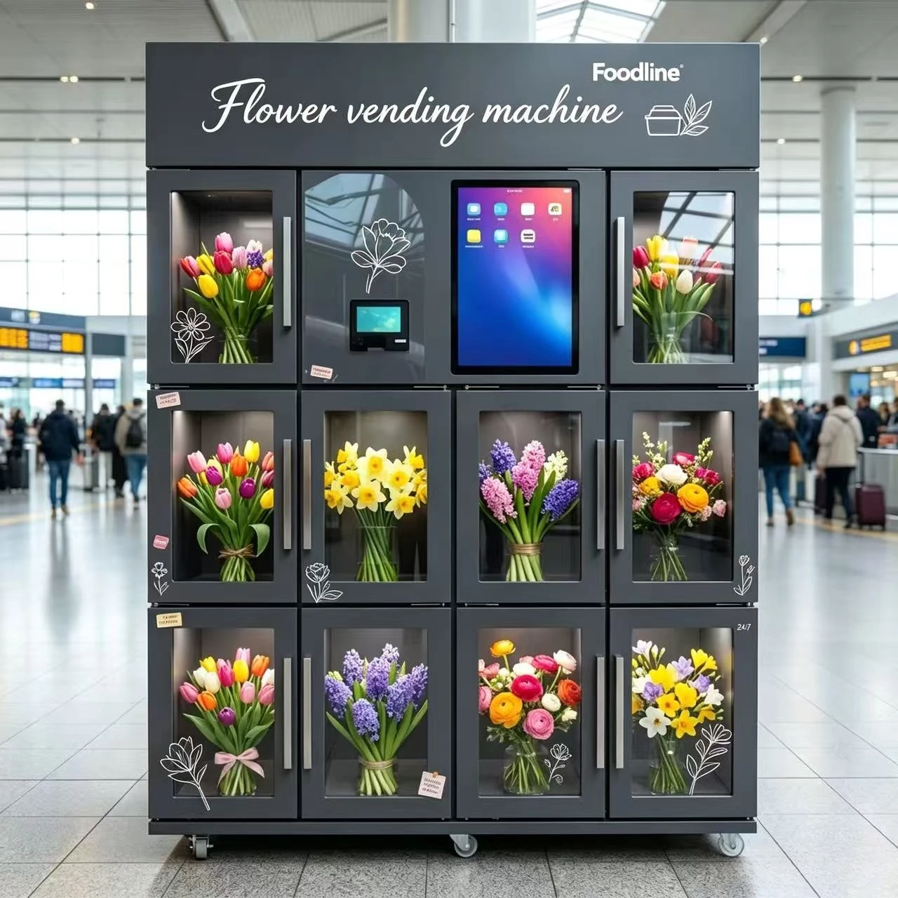 Self‑Operated Flower Vending Machine Refrigerated Natural Flower Bouquet Vending Equipment