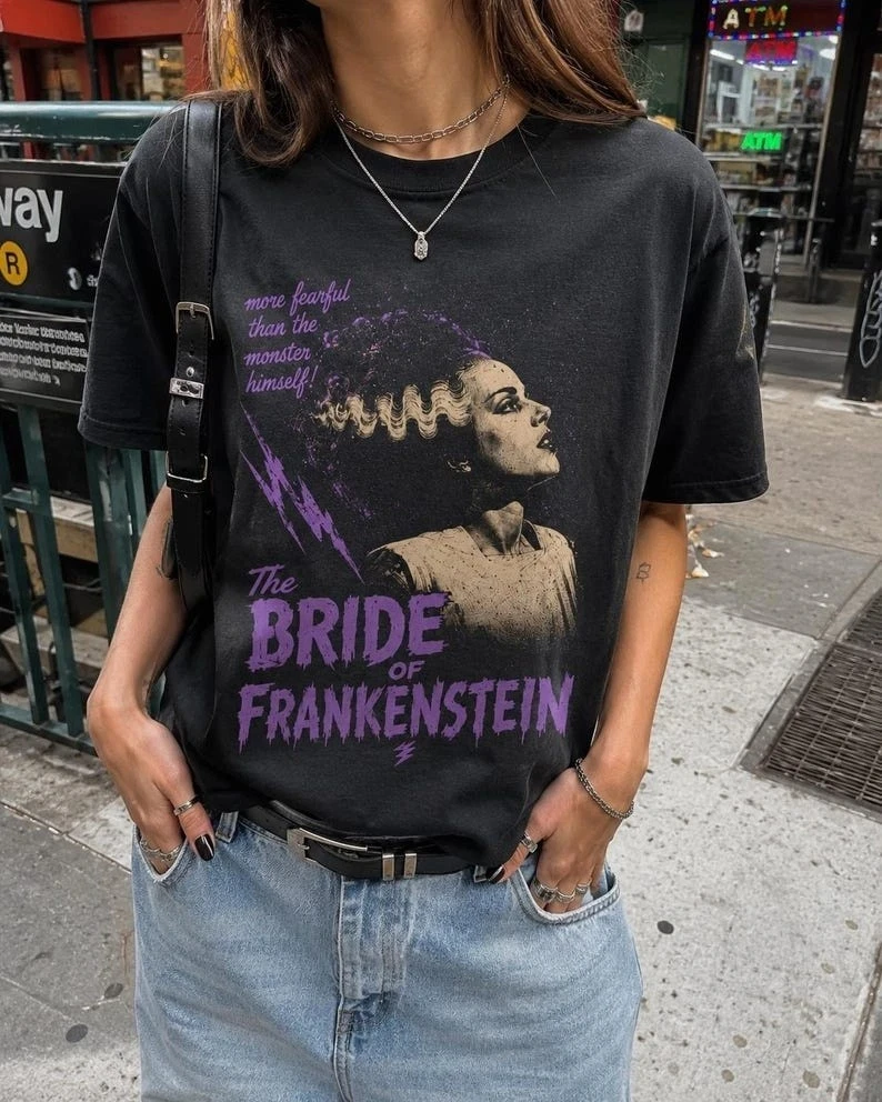 Bride of Frankenstein TShirt Vintage Horror Tee Universal Monsters Tee Short Sleeve T-shirts for Summer Unisex All-Season