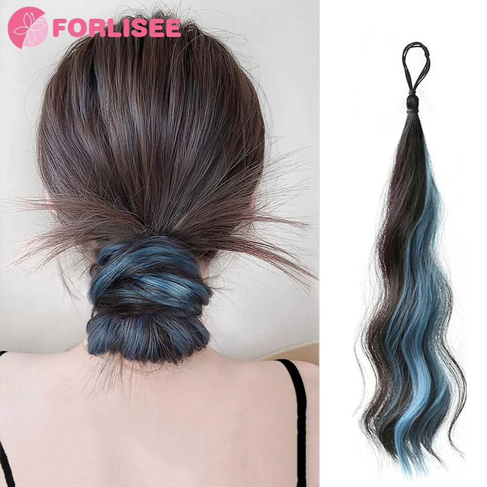 

FORLISEE Synthetic Self-winding Ball Head Wig Hair Bundle Female Highlighted Wig Circle Low Tie Fluffy Braid Head Wig Bag