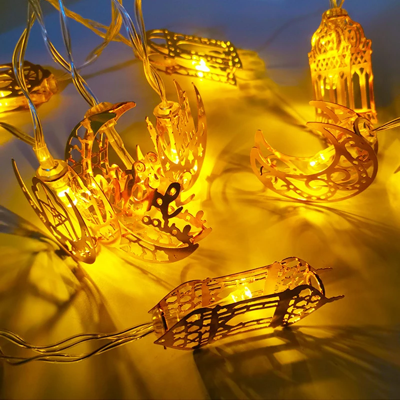 Guirnalda de luces LED de 1,5 m, 10LED, Luna Eid Mubarak, dormitorio, jardín, luz colgante para Ramadán Kareem, decoración de fiesta musulmana islámica