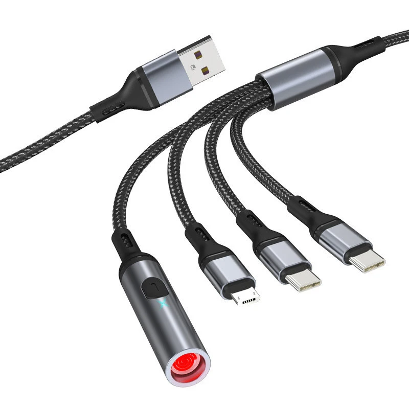 4in1 USB Type C Car Cable With Cigarette Lighter 6A Fast Charging For Smartphone Charger For Type C Micro-USB Phone Accessories