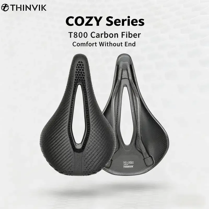 

THINVIK 3D Printed Short Nose Bike Saddle T800 Carbon Fiber COZY Bicycle Seat 143/155mm Ergonomic Comfort for Road MTB Cycling