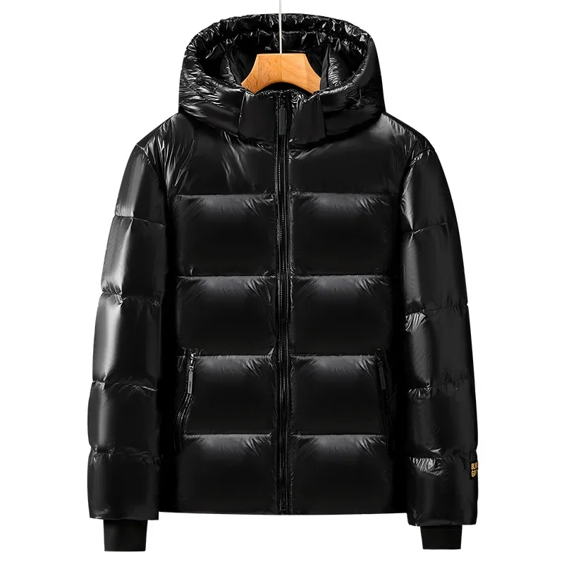 

Men New Fashion Black Shiny Puff Jackets Down Coats Hooded Casual Down Jackets Quality Male Outdoor White Duck Down Warm Jackets