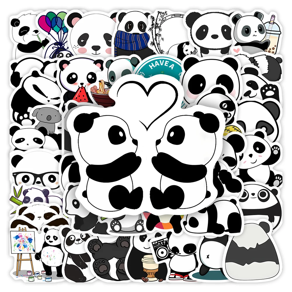 Cartoon Panda Stickers Kawaii Black White DIY Kid Toy Gift Waterproof Decal for Phone Laptop Bottle Scrapbook Luggage Decorative