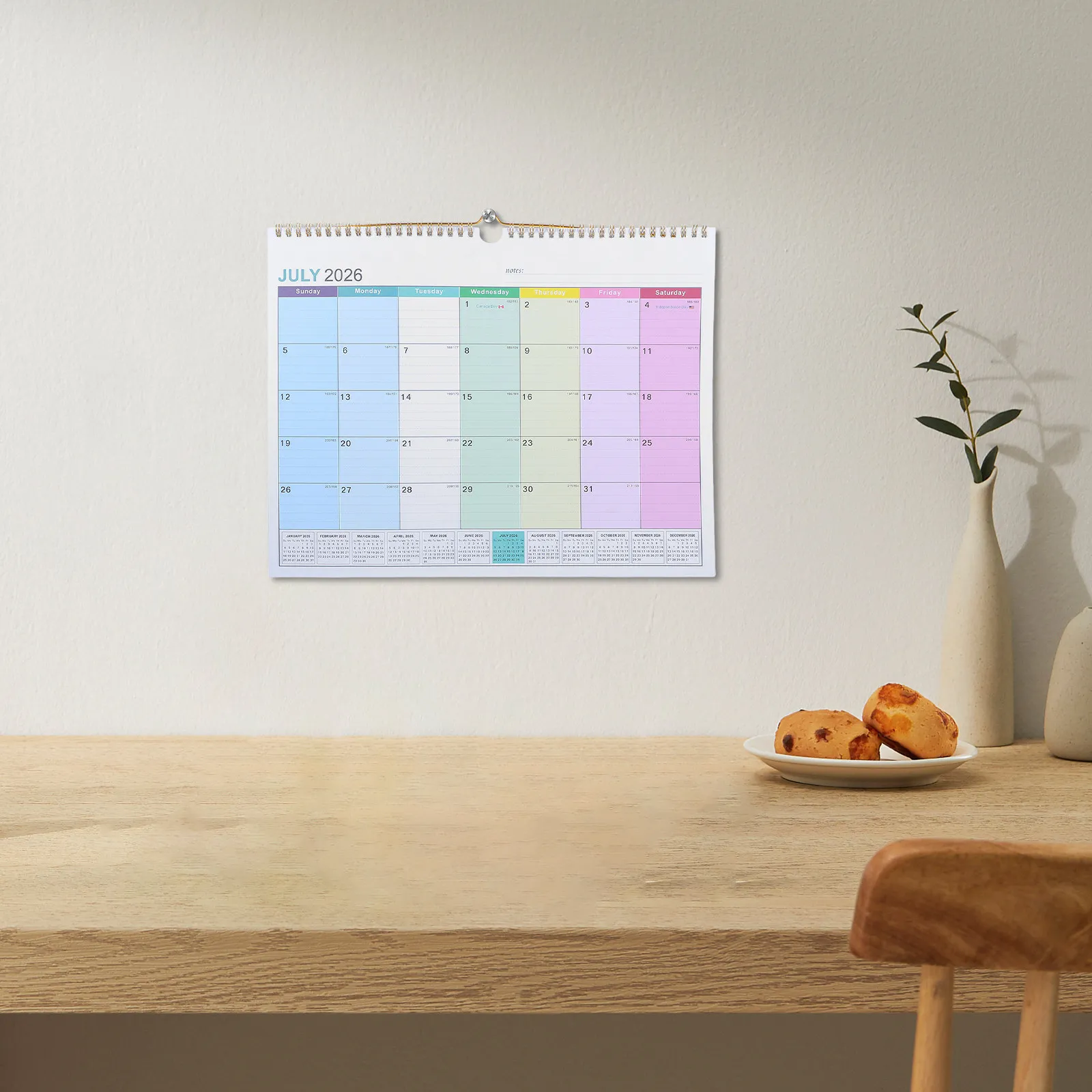 

18-Month Wall Calendar July 2026 to December 2027 Spiral Bound Large Monthly Planner with Us Uk Ca Holidays Academic Office