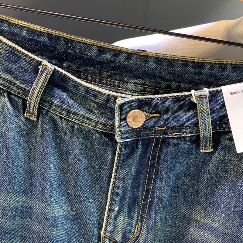 Jeans Harlan solto personalizado masculino, remendo na moda, retrô angustiado, marca da moda, rua alta, calças compridas, me, novo, primavera e outono