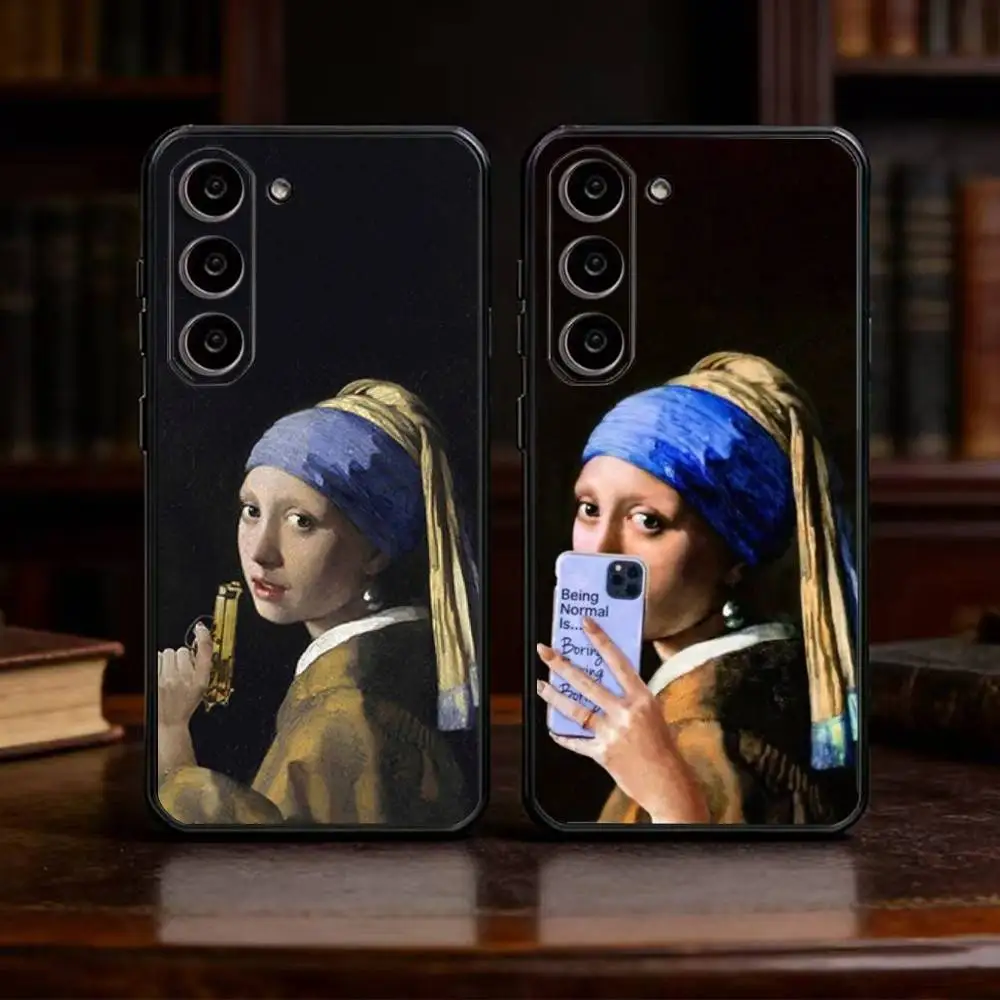 Girl With A Pearl Earring Vermeer Phone Case For Samsung Galaxy A13,21s,22,31,32,52,53,71,72,73,Soft Black Cover