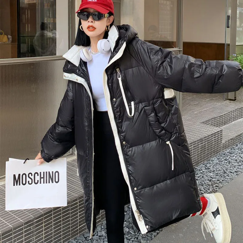 Long White Duck Down Coat for Women, Free Wash Coat, Female Snow Hooded Parker Overcoat, Large Size, Winter Fashion, New