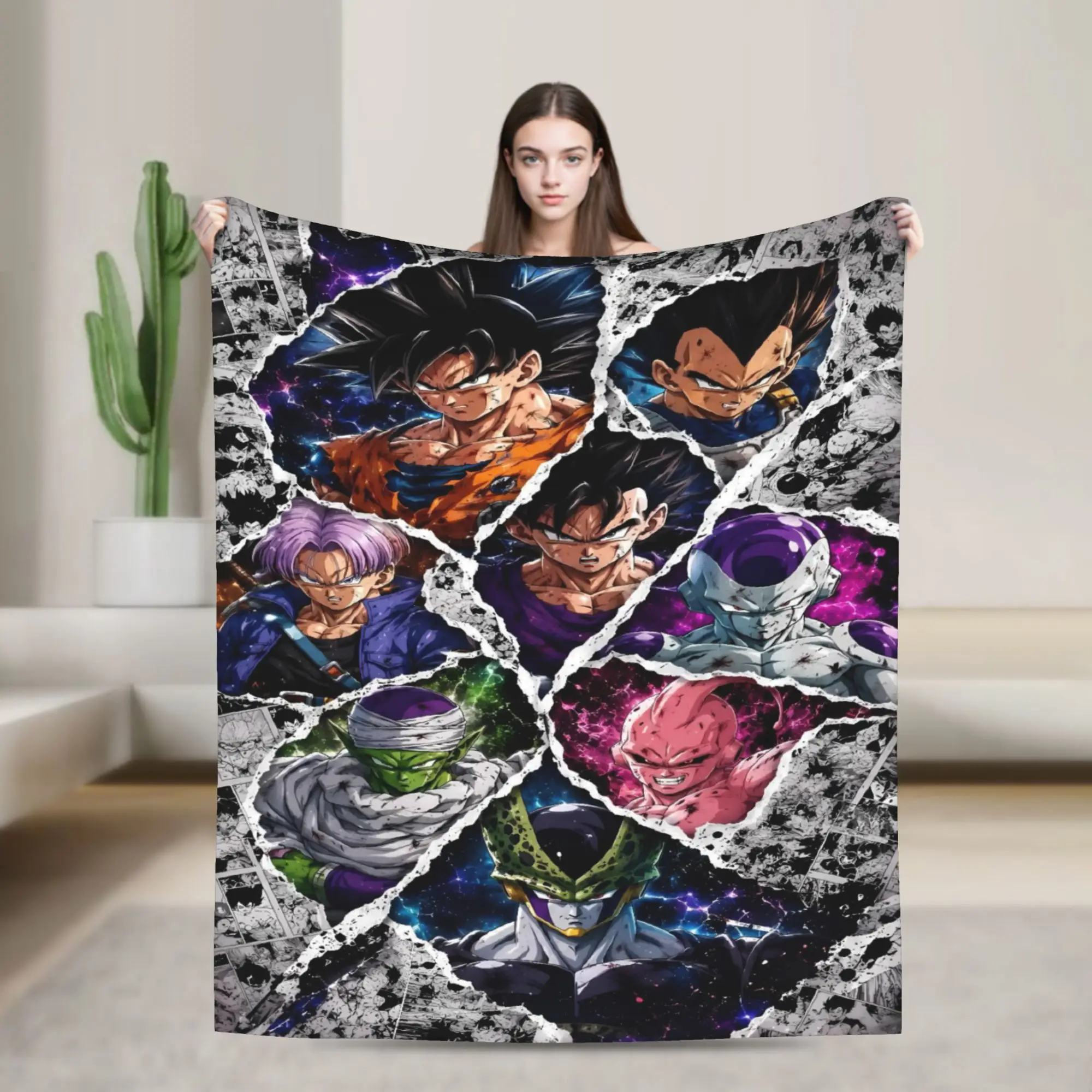 Goku Colorful Cracked Art Blankets Quality Soft  Throw Blanket Winter Travel Bedroom Print Bedspread