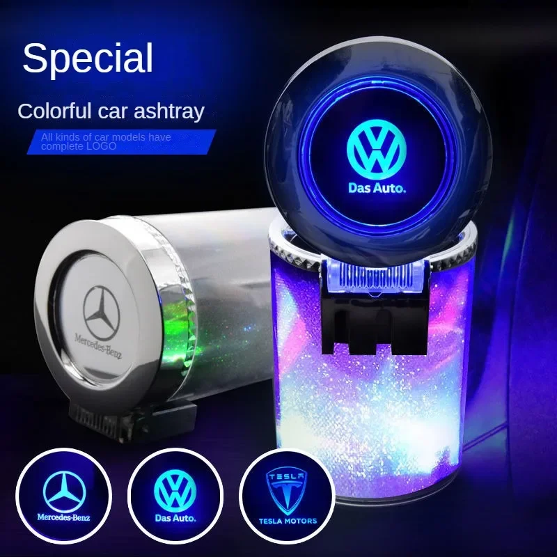 LED Multicolor Car Ashtray with Large Capacity and Air Vent, Colorful Car Interior Accessory