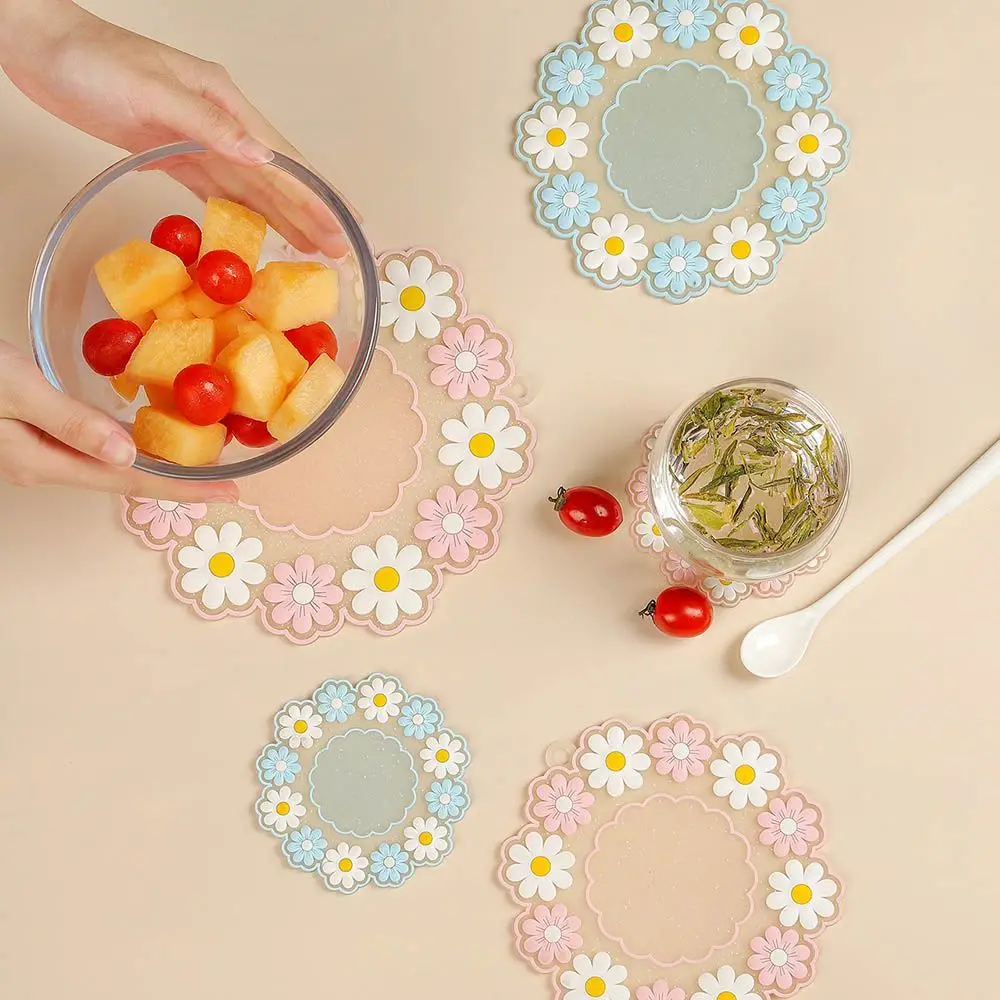 Family Office Dining Pads Bowl Pad Cup Mats Daisy Flower Heat Insulation Mat Non-slip Coasters Table Placemat Cup Coasters