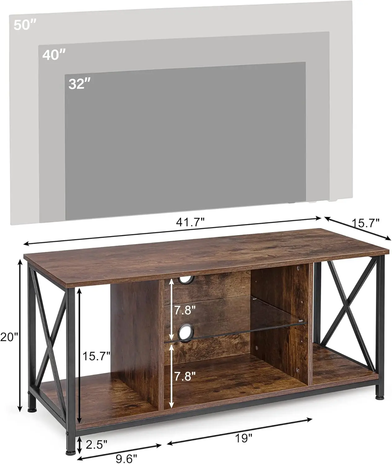 TV Stand for 50 inch TV with Led Lights, Gaming Entertainment Center 41.7" Small Media Console Table Wood  Cabinet for Livin