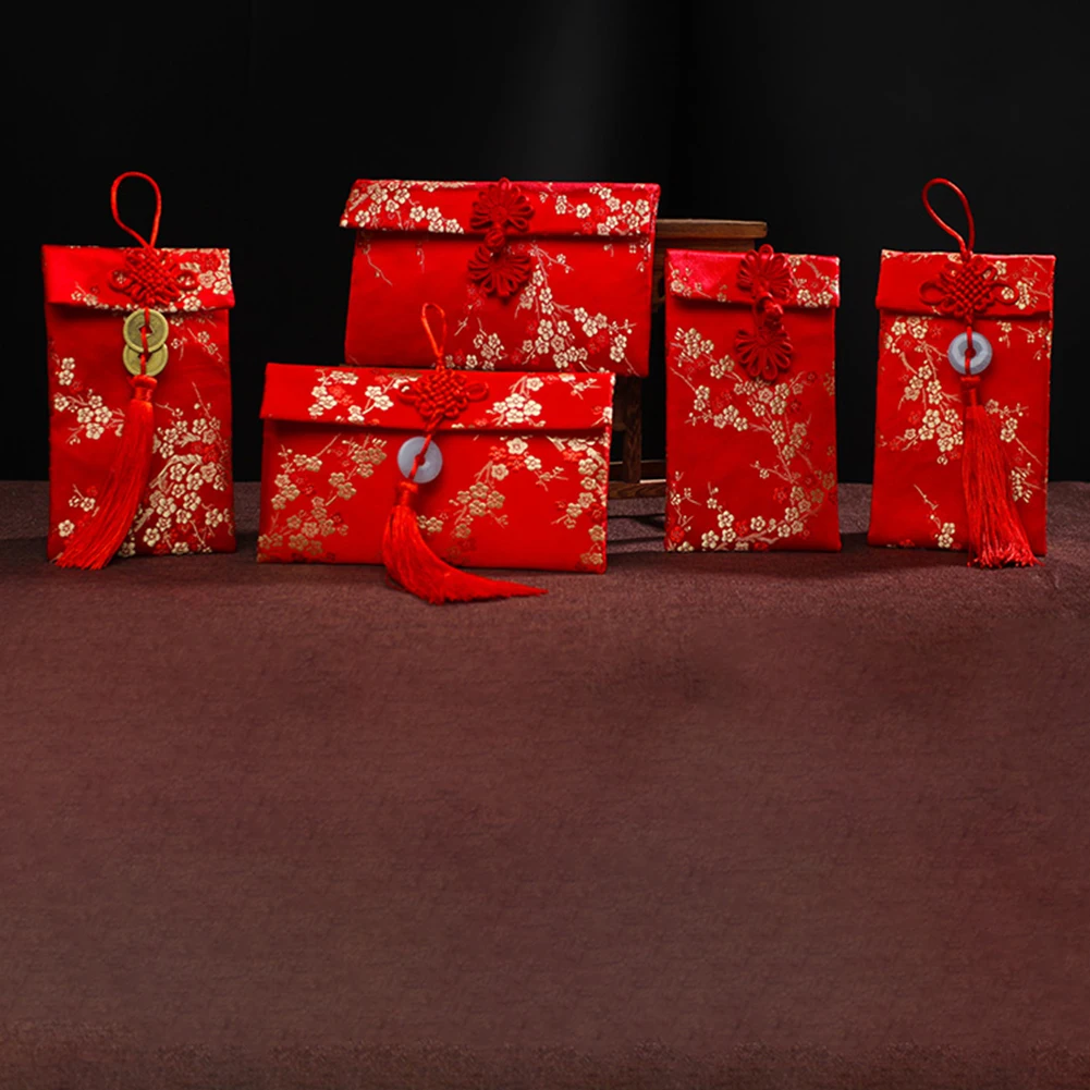 Chinese Brocade Red Envelope Bag Spring Festival Luck Red Packets Bag 2025 New Year Decoration For Chinese Wedding Birthday