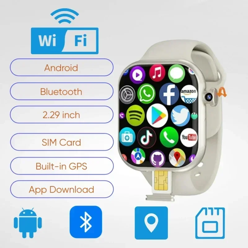 

Смарт-часы VP29 5G, 2,29 дюйма, вращающаяся камера Amoled, GPS, WIFI, NFC, магазин Google Play, система управления Android 10.0