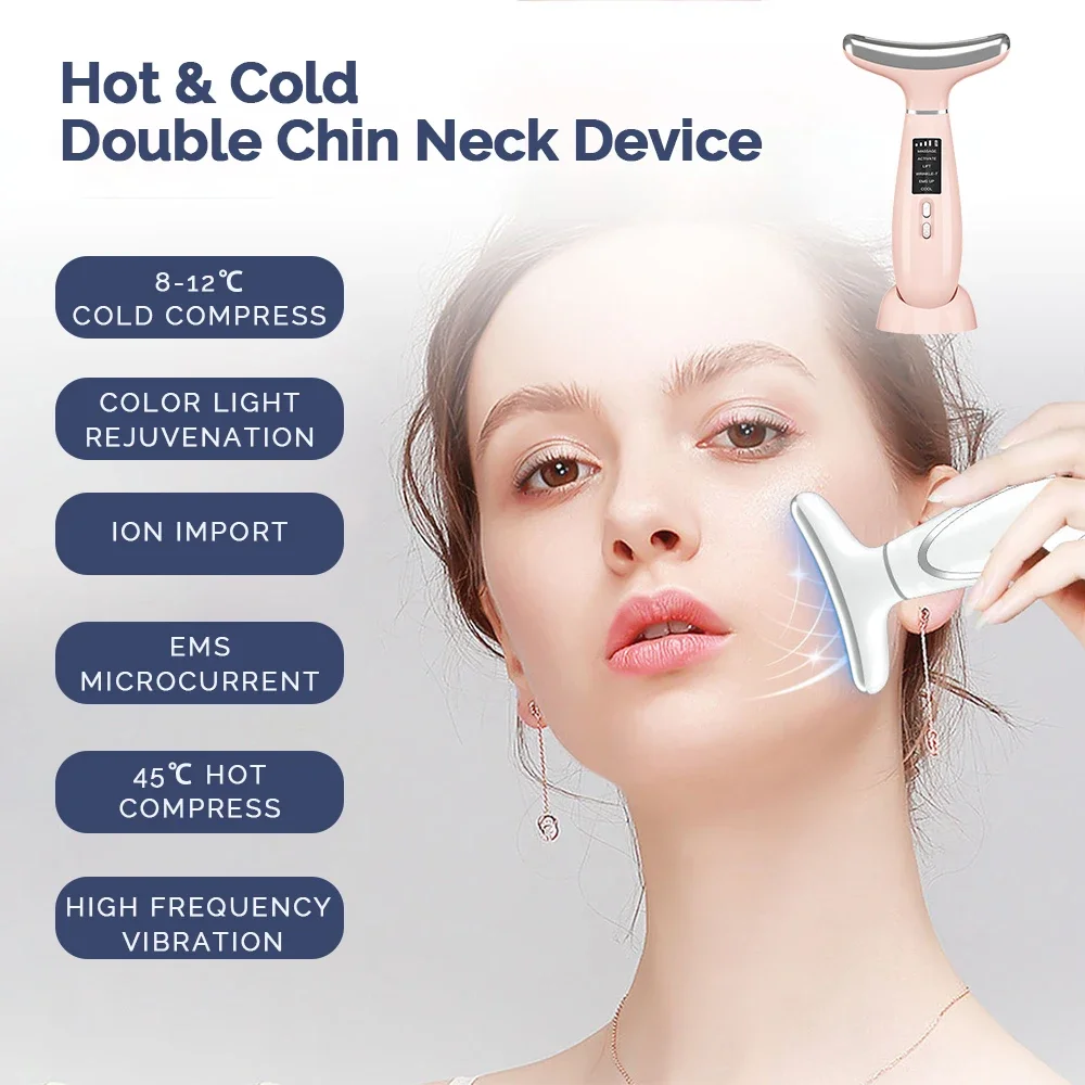 Hot&Cold Neck Massager Neck And Face Cooling Beauty Device EMS Lifting Neckline Slimmer Double Chin Reducer Edema Skin Cooler