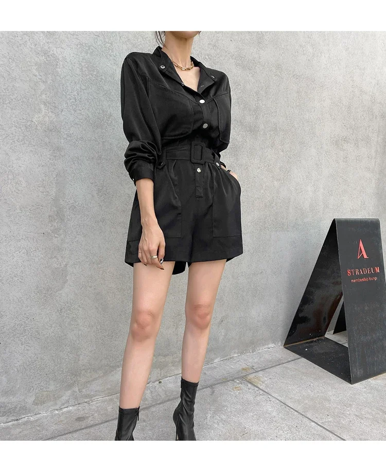 Mulheres manga comprida caqui Romper, Playsuit, Playsuit, Streetwear, Chique, Negócios, Elegância, roupas para senhoras