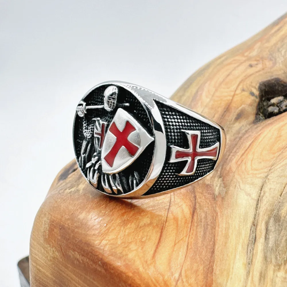 Cross Shield Ring 316L Stainless Steel Jewelry Fashion Punk Warrior Ring