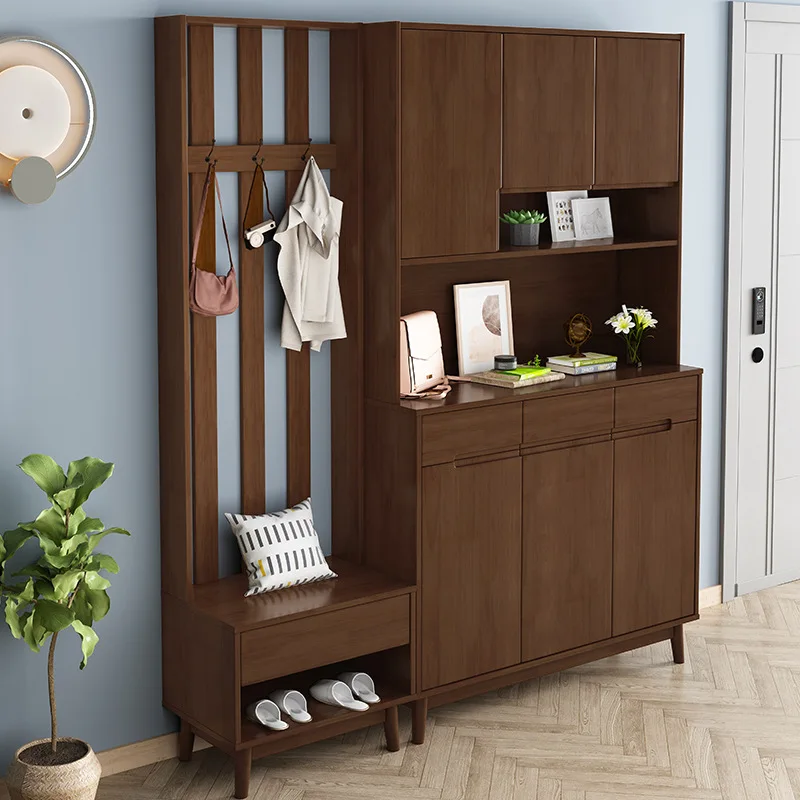 Simple Nordic solid wood multi-door shoe cabinet household entrance entrance cabinet living room multi-functional clothes and sh