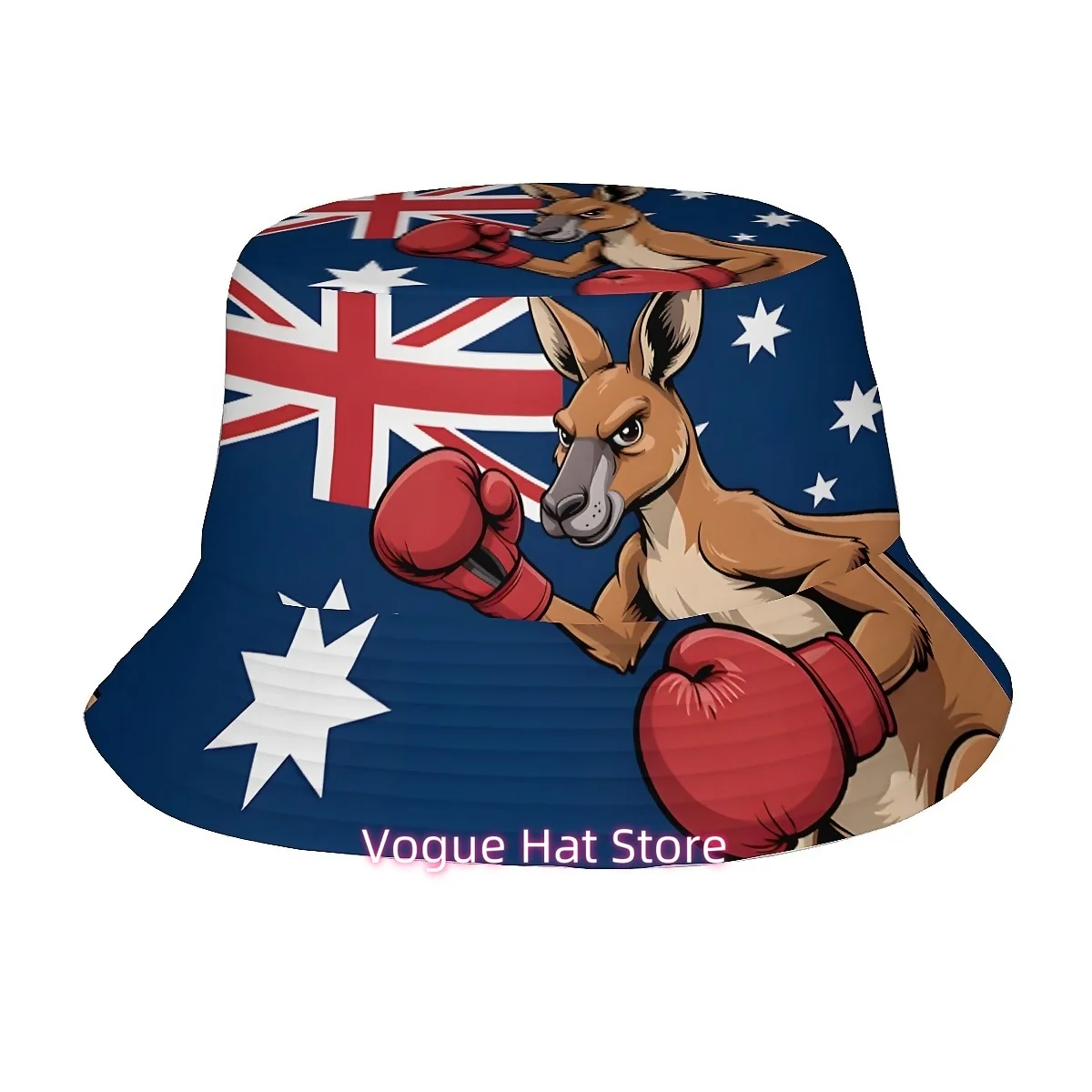 1pc Australian Flag & Boxing Kangaroo Hat - Unisex Outdoor Bucket with National Design, Fishing, Hiking, Beach, Golf Accessory -