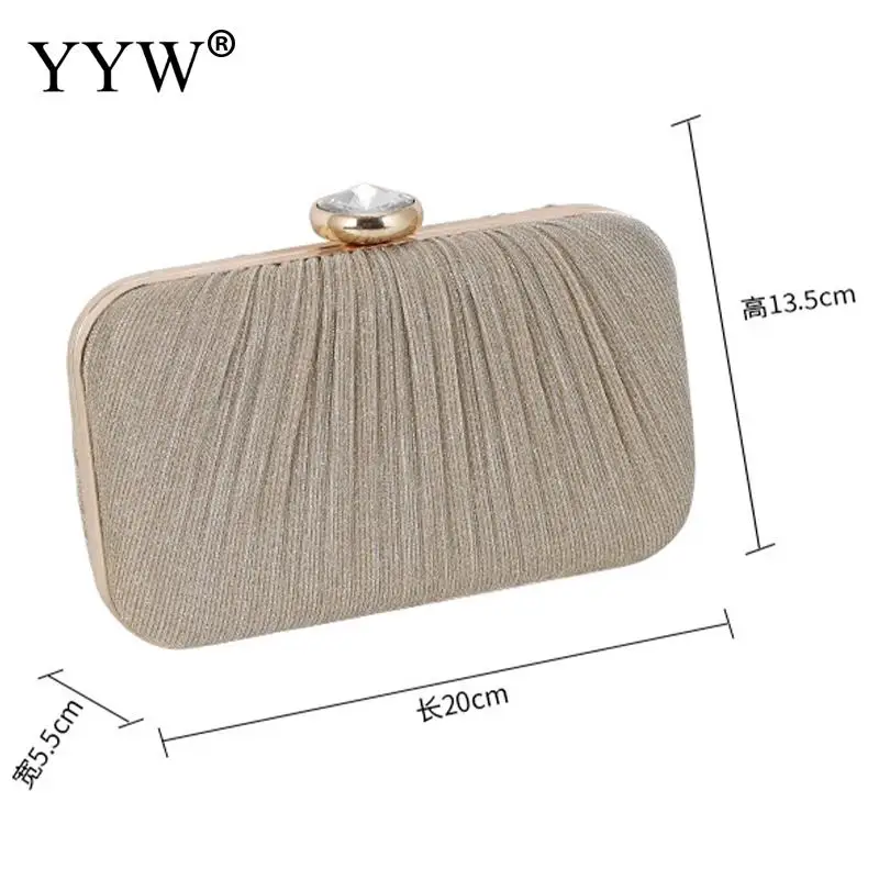 Elegant Matte Pleated Women Evening Handbag Round Crystal Clutch Bag Soft PU Leather Banquet Messenger Purse Single Metal Chain