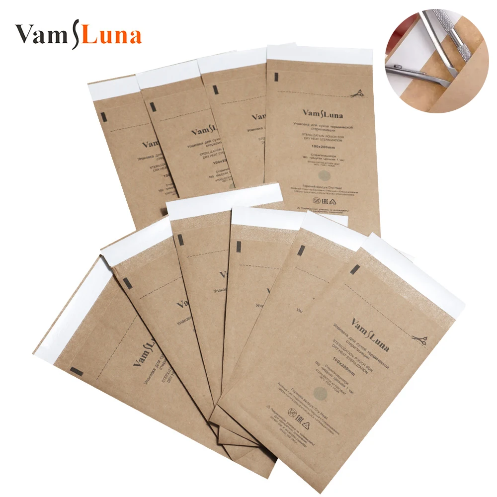 

50PCS Nail Sterilizer Manicure Bag Kraft Bags Nailart Tools Disposable Sterilization Disinfection Machine Accessory 100X200mm