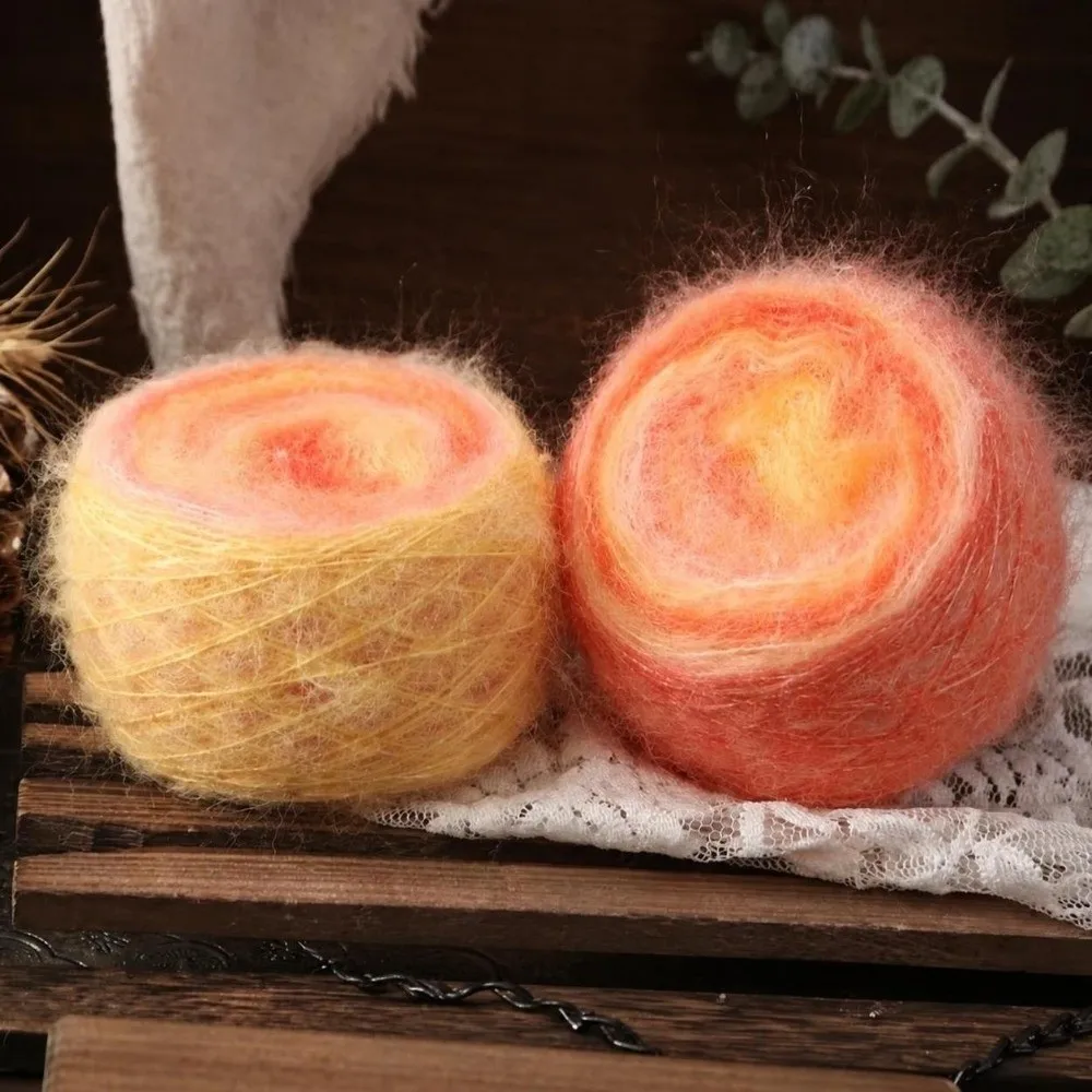50G Gradient Color Rainbow Mohair Yarn Organic Cotton Blend Soft Texture Crochet Yarn Iridescent Finish Fine Hollow Hollow Yarn