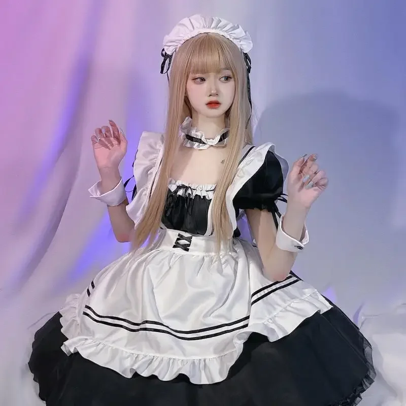 Plus Size cameriera Costume Cosplay nero bianco Scholl Gilr uniforme Anime gioco di ruolo cameriera abiti Lolita ragazza Sexy Lingerie Dress 2024