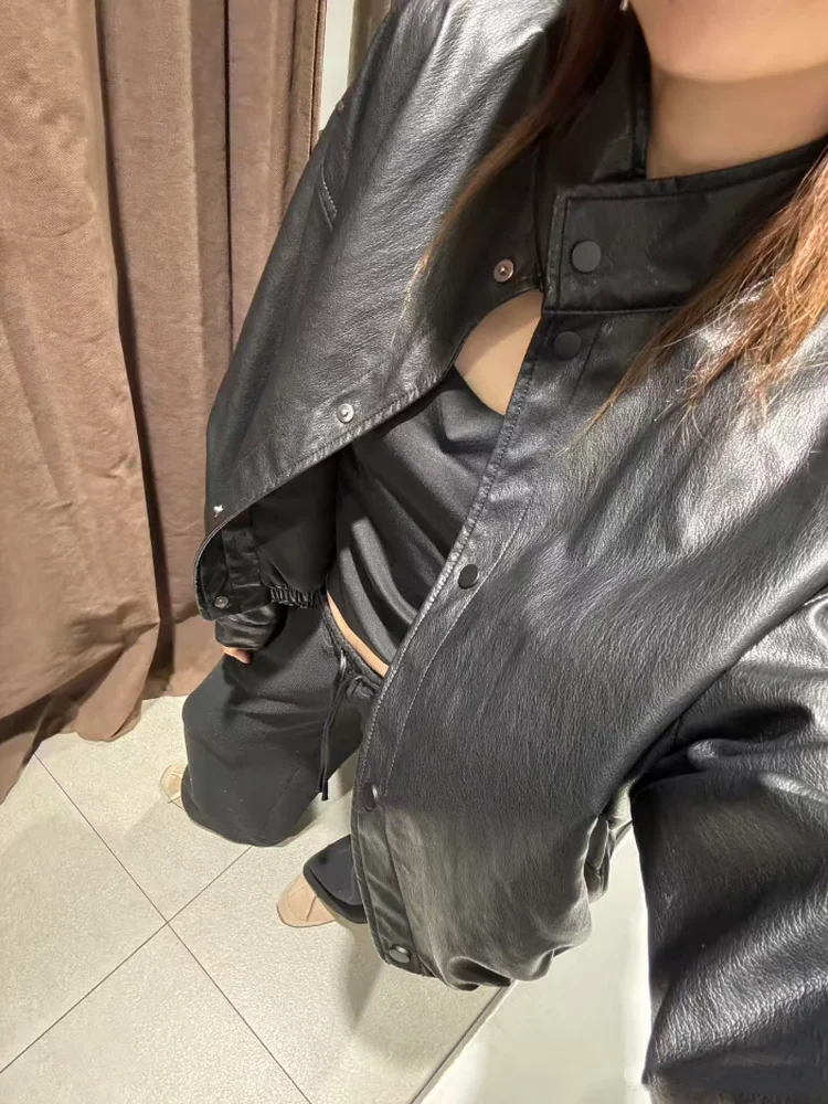 خريف 2025 ملابس خارجية فضفاضة للسيدات عالية من جلد البولي يوريثان ملابس خارجية فضفاضة دافئة ريترو Sle طويلة Sve سحاب إغلاق اللون #1