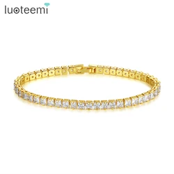 LUOTEEMI 3mm Mosaic Square Cubic Zirconia Tennis Bracelet For Women Fashion Cheap New Trendy CZ Thin Men Sport Bracelets Gifts