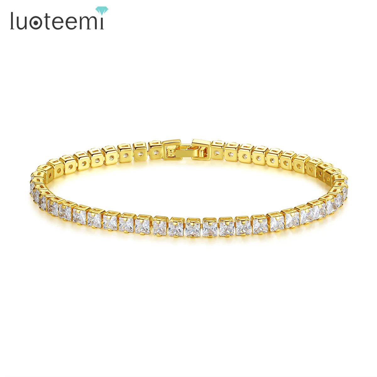 LUOTEEMI 3mm Mosaic Square Cubic Zirconia Tennis Bracelet For Women Fashion Cheap New Trendy CZ Thin Men Sport Bracelets Gifts