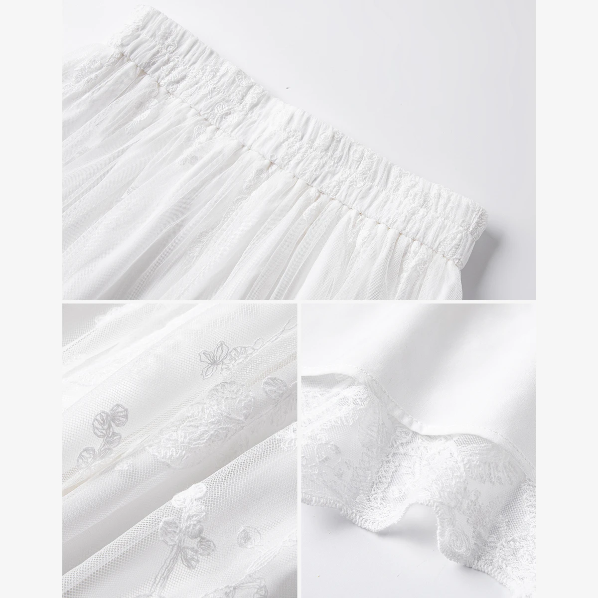 VIMLY Korean Fashion White Lace Skirt Women 2025 Summer Hollowed-out Lace 2025 Elegant Lady High Waist Swing Long Skirt A1392