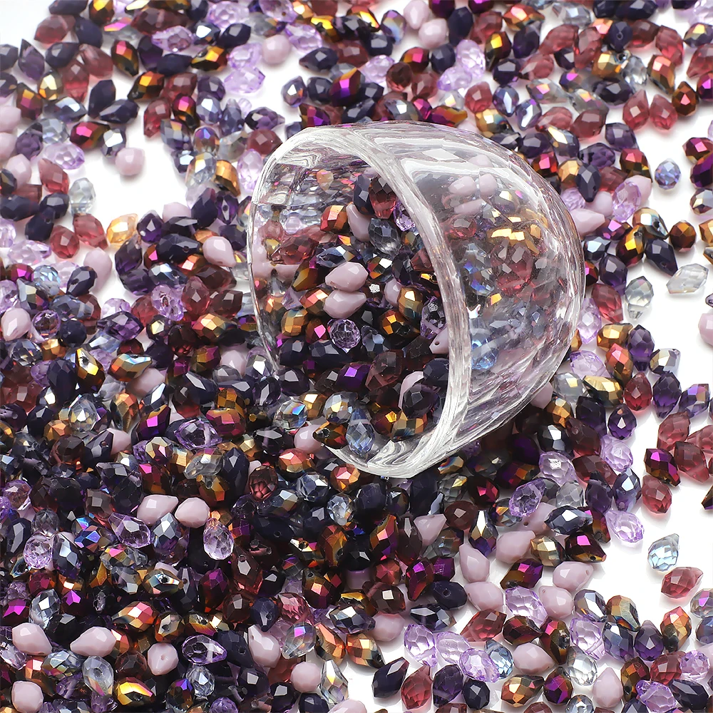 50 Pcs 5x8mm Mixed Faceted Crystal Glass Teardrop Beads Pear Shape Pendants For DIY Making Earing Necklace Jewelry Accessories