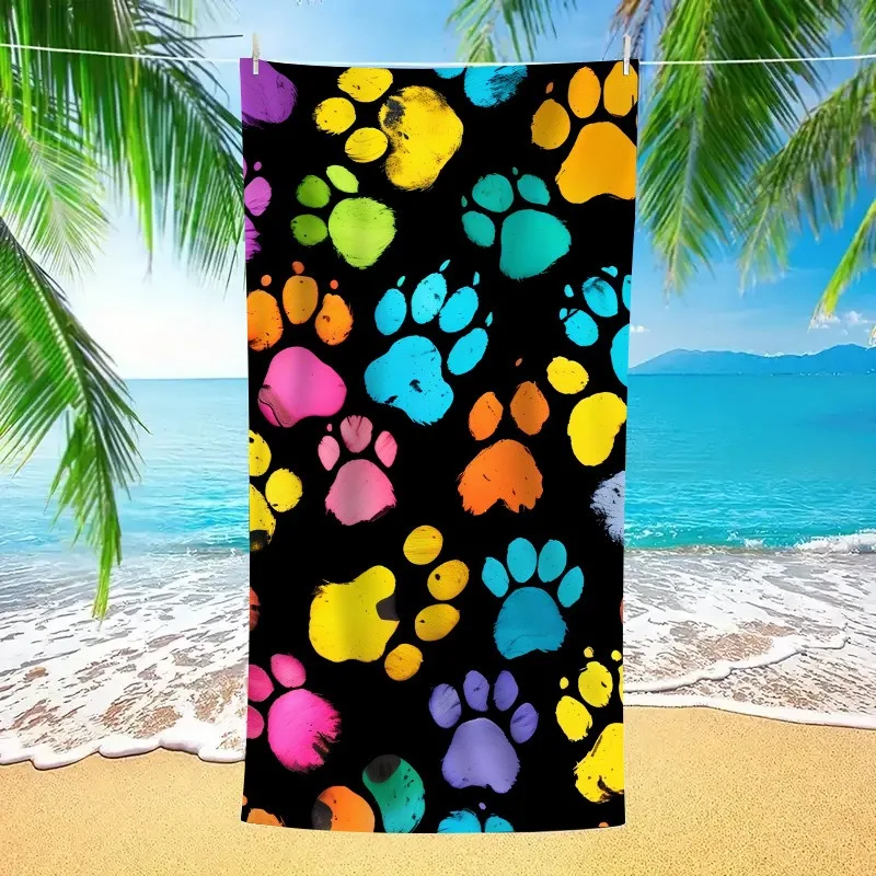 Toalla de Playa con Estampado de Huellas de Perro Coloridas, Linda Manta de Playa con Diseño de Animales, Suave, de Secado Rápido, Absorbente y Libre de Arena