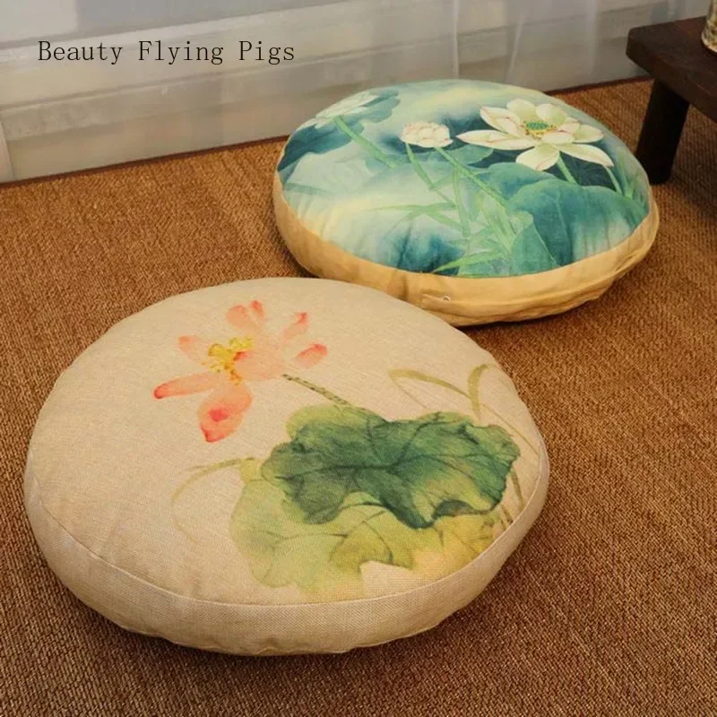 Chinese Linen Cotton Tea Ceremony Worship Buddha Floor Cushions Round Shape Thicken Office Balcony Cushion Tatami Yoga Mat