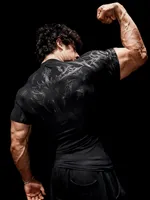 Traje Deportivo Gótico de Manga Corta para Hombre, de Secado Rápido y Elástico, para Deportes de Verano, con Puños de Compresión Ajustados, Camiseta