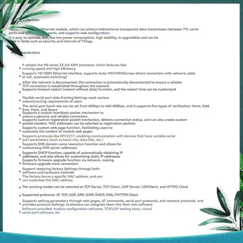 YSS-RJ45 Network Port Ethernet To Serial Converter UART TTL Module Two-Way Transparent Transmission Functionality