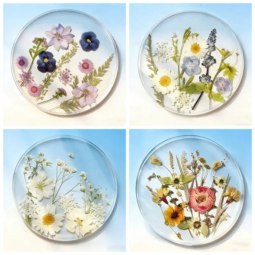 Elegant Round Acrylic Coasters Transparent Sweet Floral Print Coasters Colorful Cup Mat Gifts