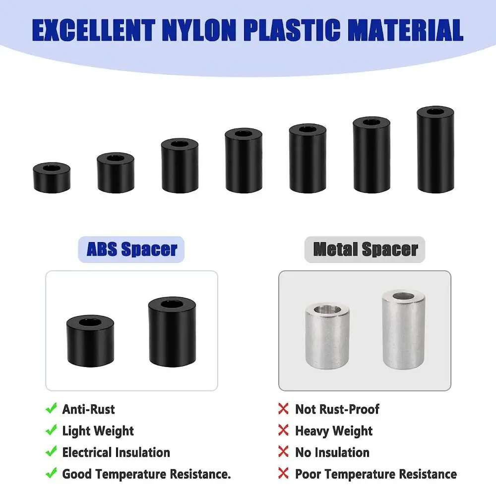 320 Pcs Black Screws Spacers Assortment Kit Nylon Electrical Outlet Switch and Receptacle Spacers Round Spacer Screws