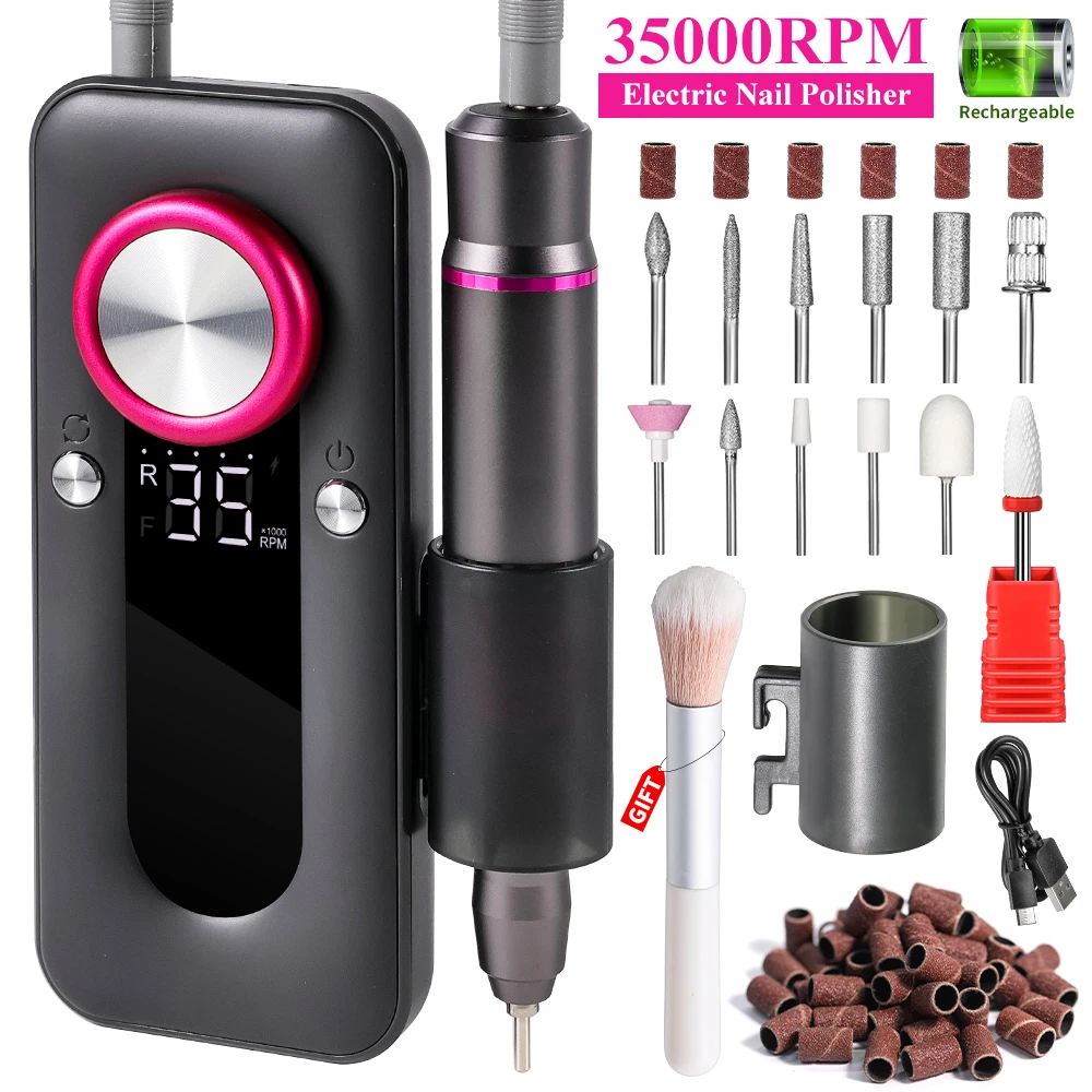 

Перезаряжаемая пилка для ногтей с ЖК-экраном, 35000 об/мин