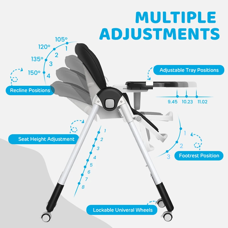 SEJOY Baby Feeding Chair with Dining Table High Chair for Feeding Children's Folding Dining Chair with Wheel