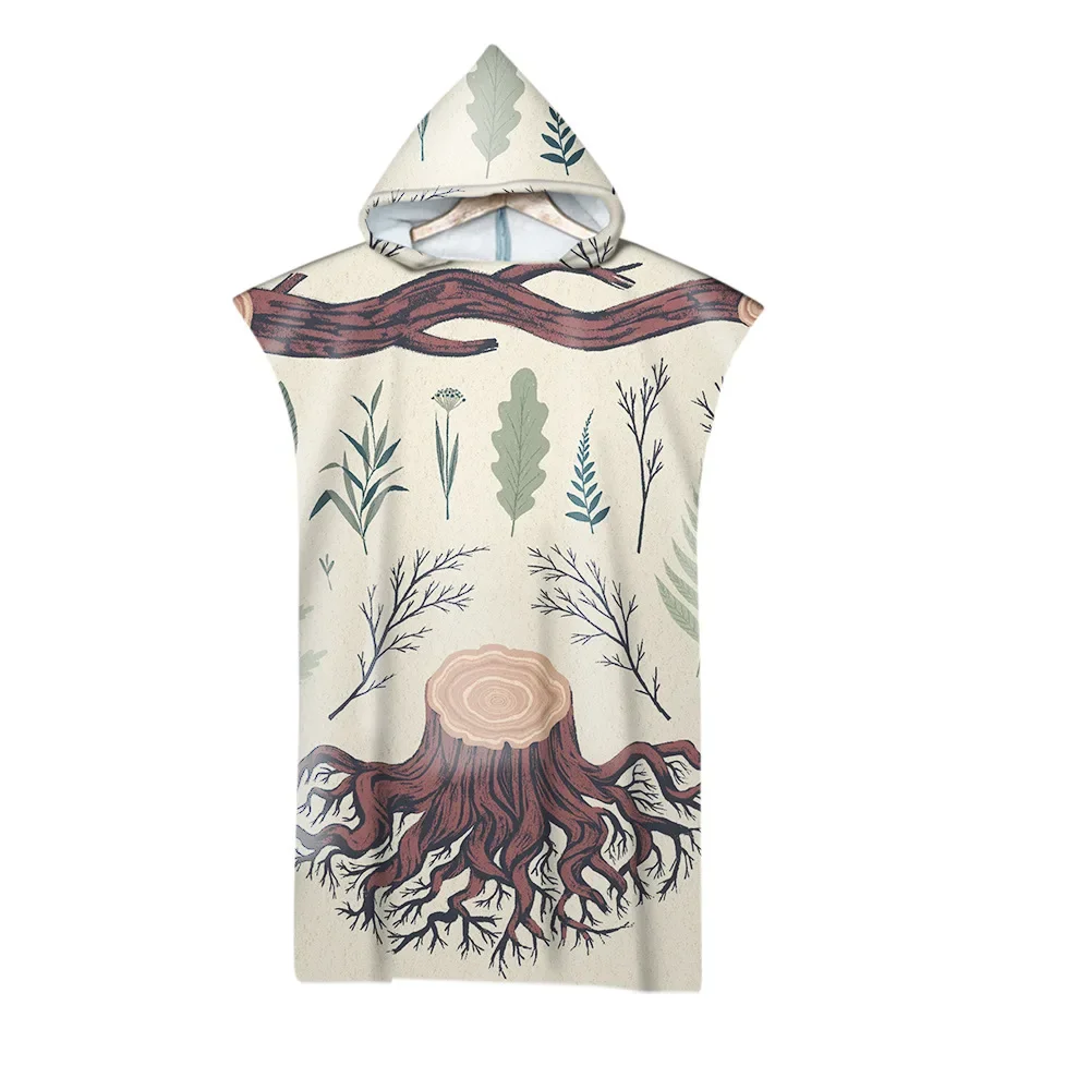 

Мантия с капюшоном и рисунком ветки деревьев, банное полотенце, халат, пончо, пляжное полотенце для плавания, серфинг, мужчина, леди, быстросохнущий халат, пляжная одежда
