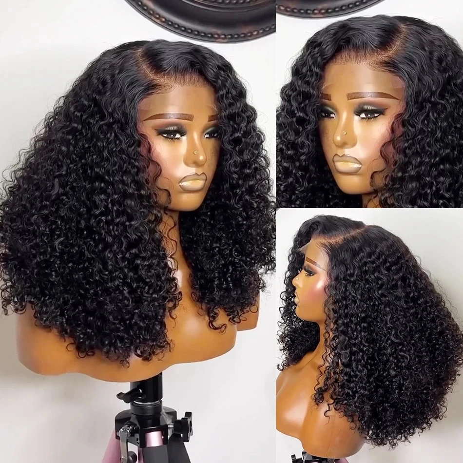 Kinky Curly Bob Wig Lace Front Human Hair Wigs For Women HD Transparent Full Lace Frontal Wig Glueless Wig Cheap Remy Human Hair