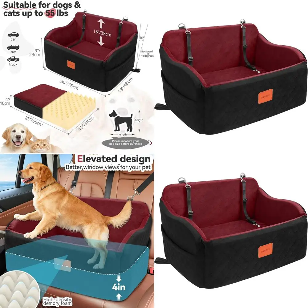 

Сиденье для домашних животных из пены с эффектом памяти для средних/больших собак, до 55 фунтов или 2 маленьких собак, съемная автомобильная кровать с защитными поводками и карманами