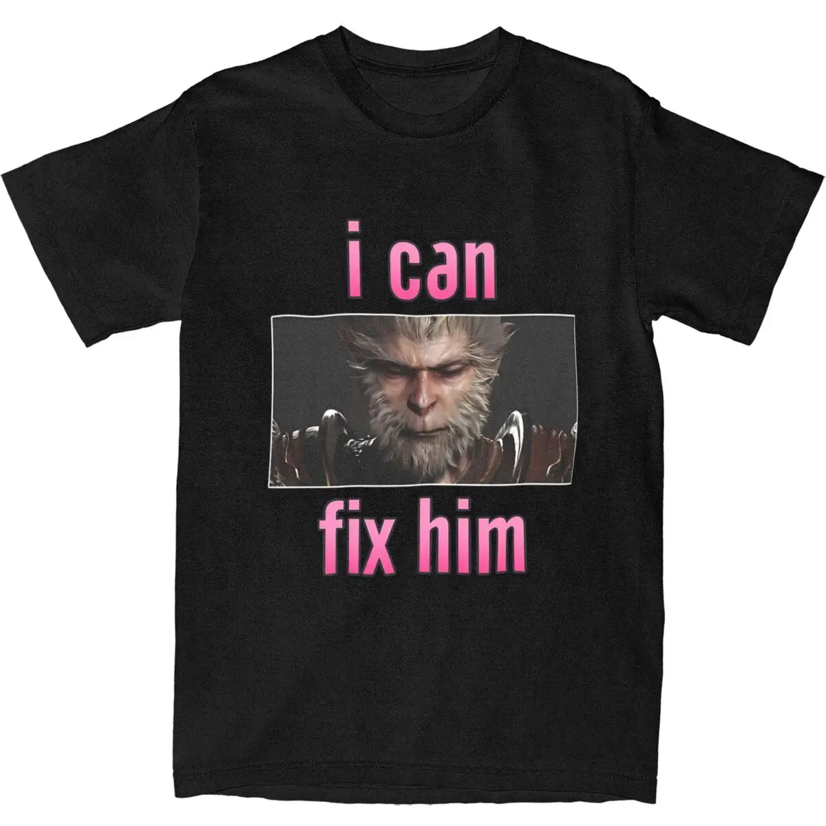 I Can Fix Him Black Myth Game T-Shirt Man Y2K Basic 100 Cotton T-Shirts Summer O Neck Fashion Tees Design Oversized Clothes